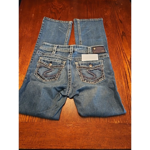 Silver Suki Jeans Womens 30/33 Blue Stretch Fluid Denim Mid Slim Boot (A463) - Picture 7 of 8